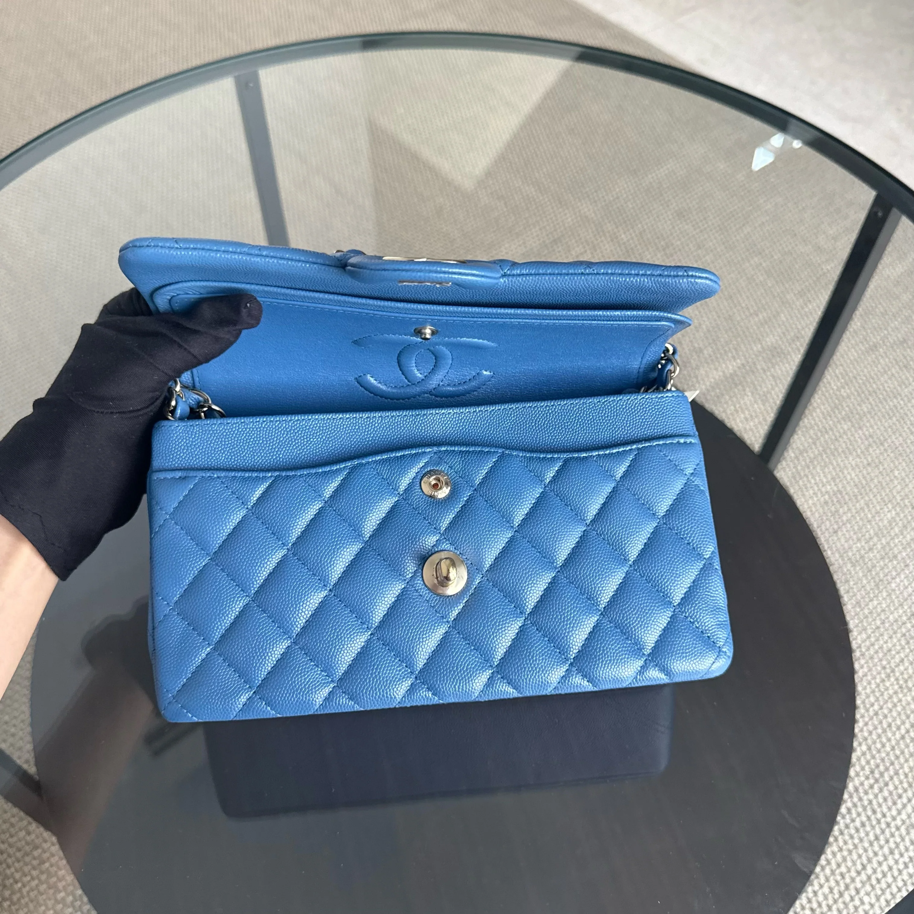 Chanel Classic Flap Small - Caviar 23CM Quilted Ocean Blue Gold Hardware Series 30