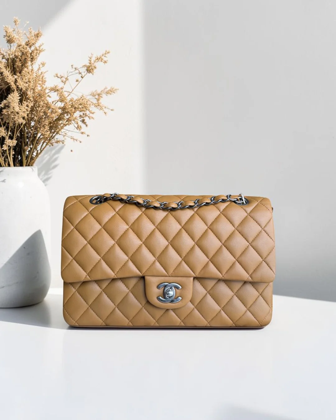 Chanel Classic Flap Medium - 25CM Quilted Lambskin Caramel Silver Hardware Series 19