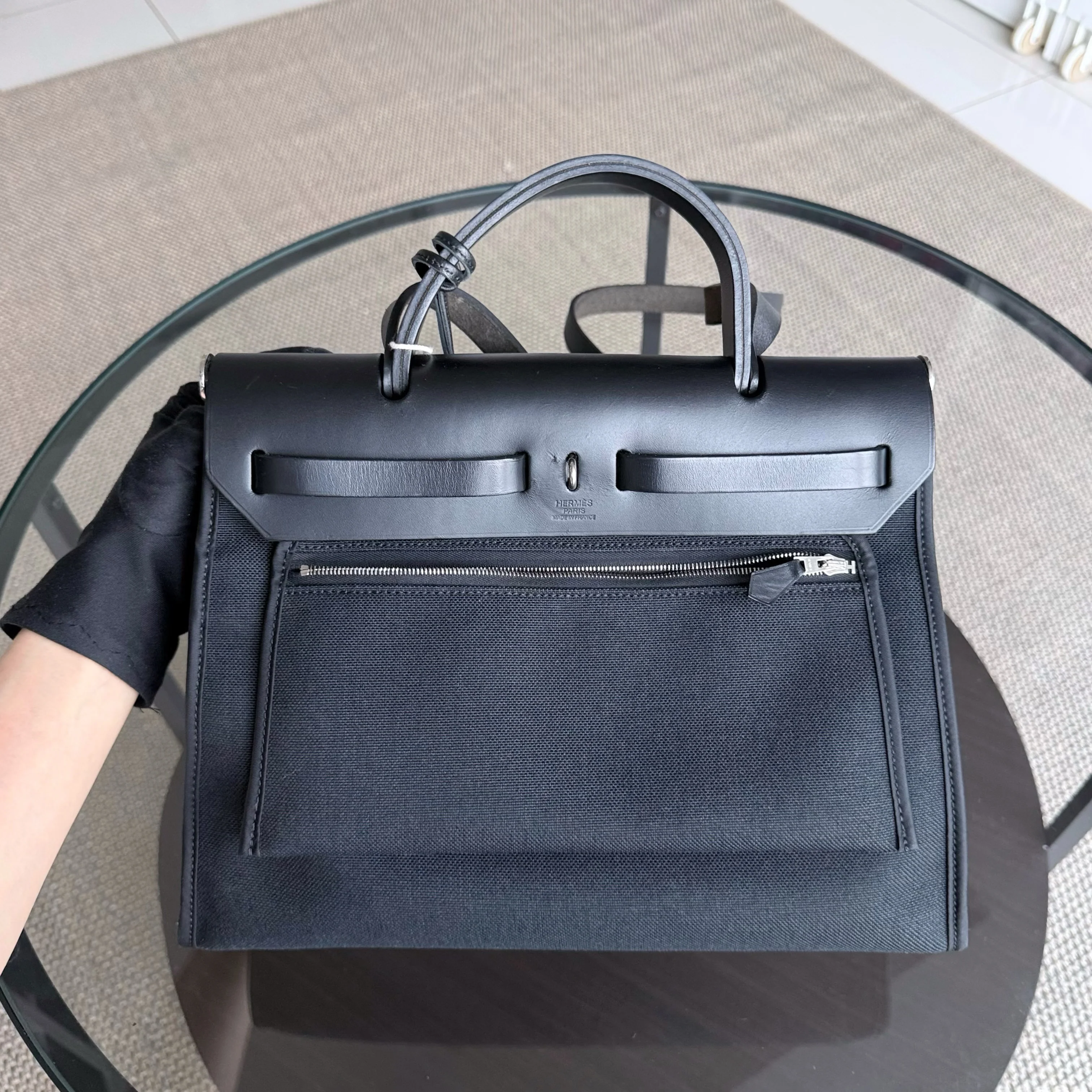 Hermes Herbag Zip 31 Plain Cloth Black PHW