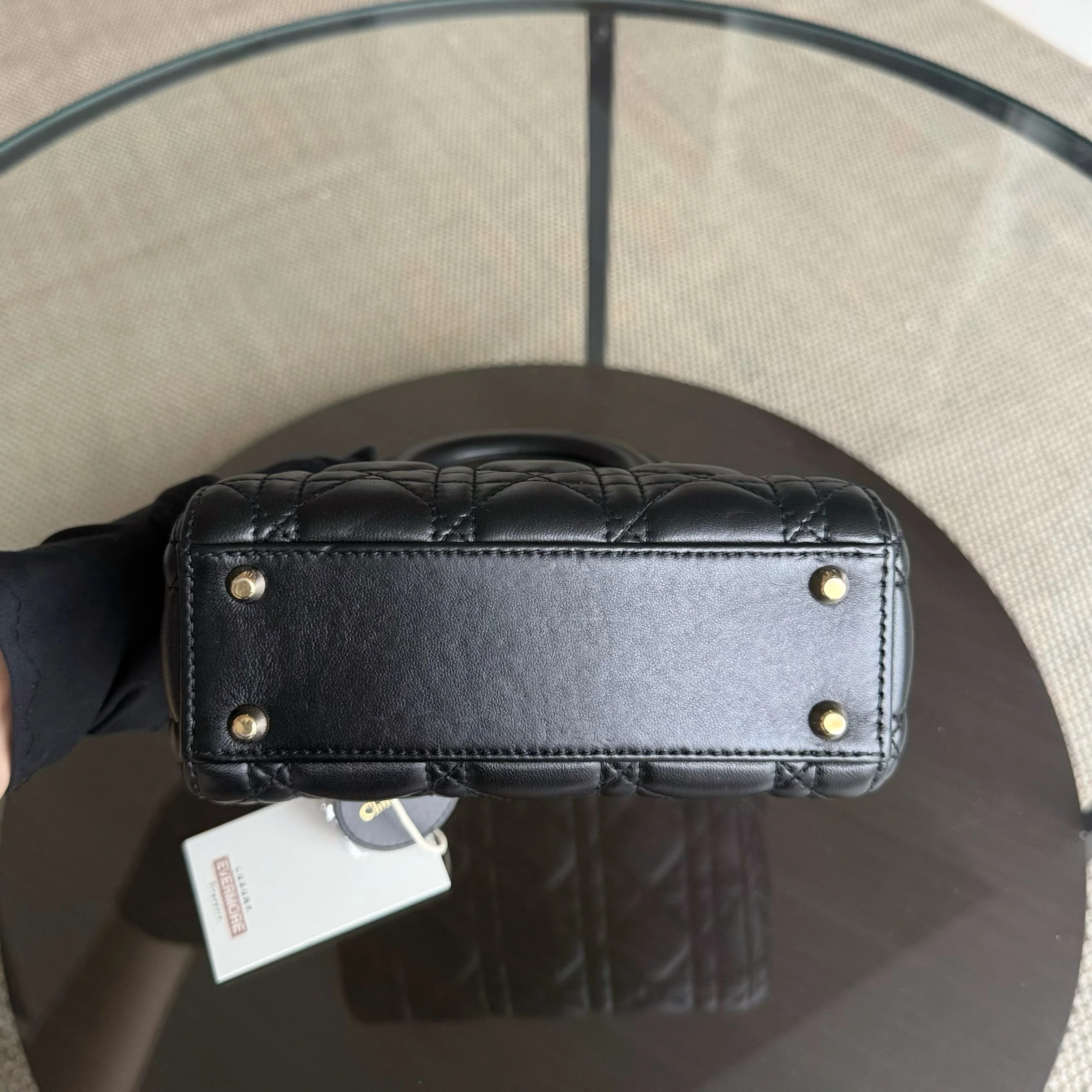 Dior Lady Mini - Cannage Lambskin Black Gold Hardware Chain Strap