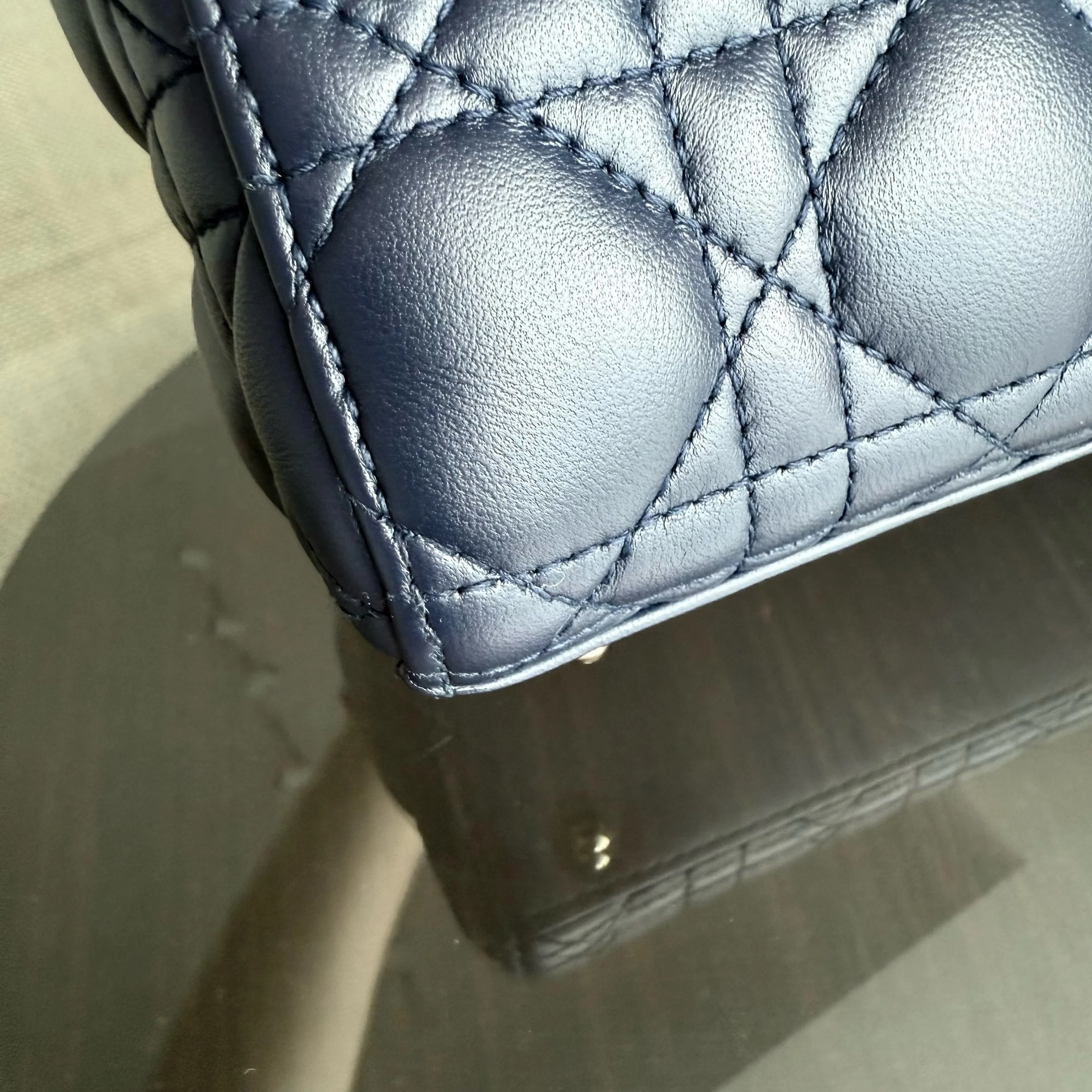 Dior Lady Small Flap - Cannage Lambskin Dark Navy Blue Gold Hardware with Charms