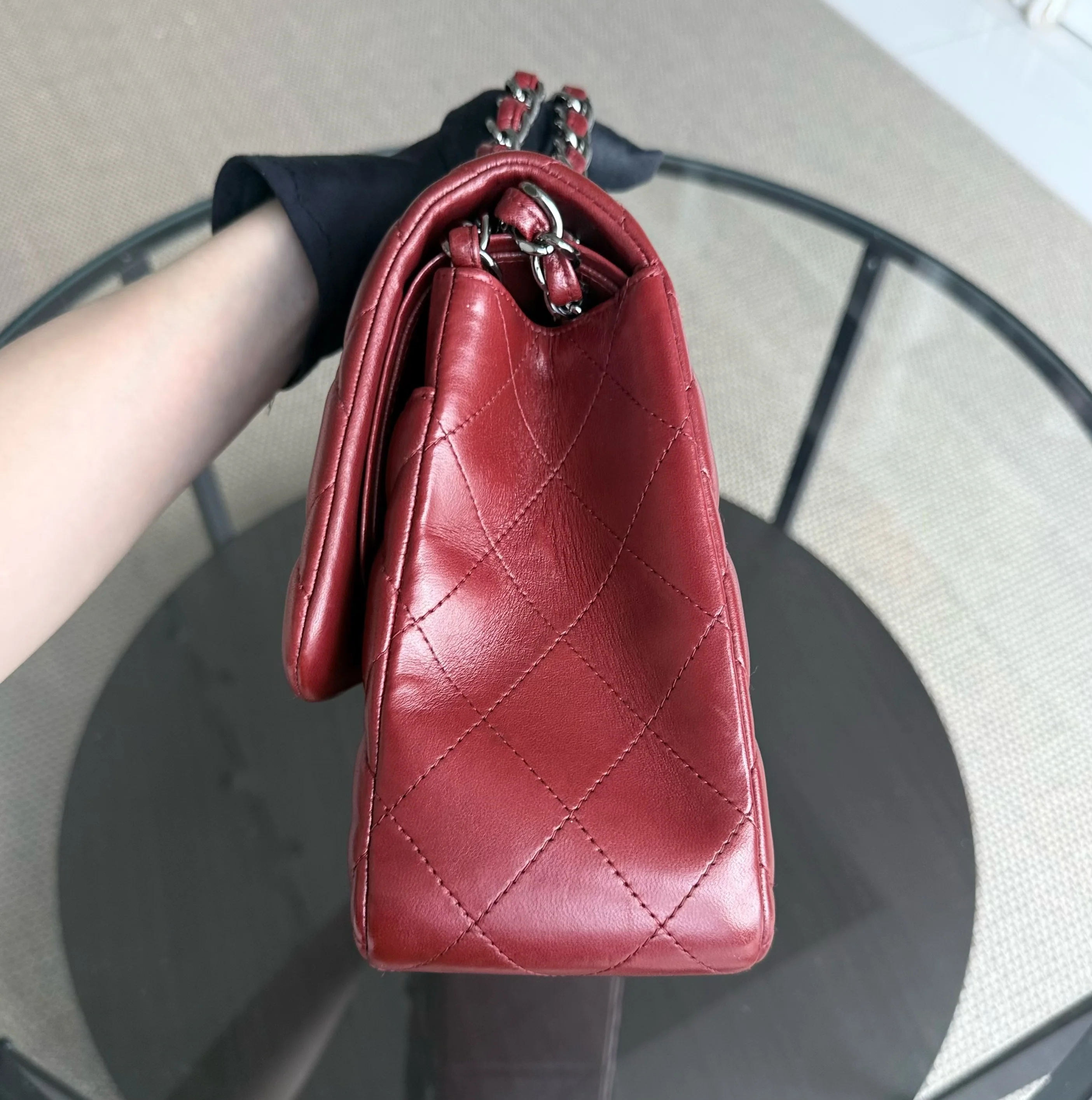 Chanel Classic Flap Jumbo - Double Flap 30CM Quilted Lambskin Dark Red Silver Hardware Series 15