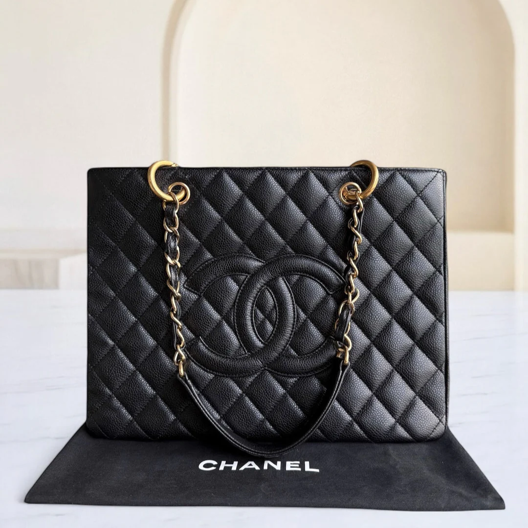 Chanel GST Grand Shopping Tote - Caviar Quilted Grained Calfskin Black Gold Hardware Series 13