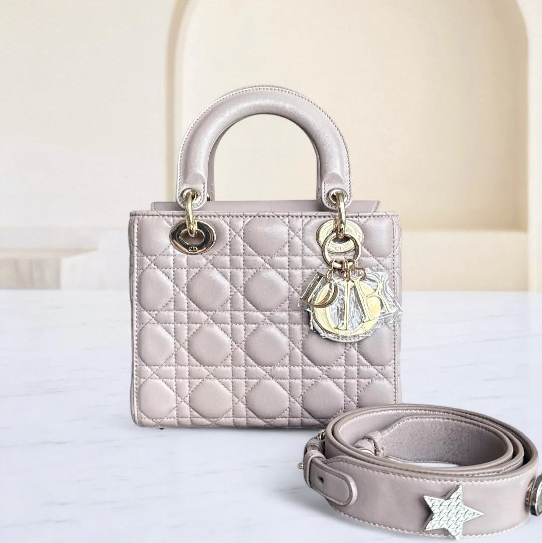 Dior Lady Small Flap - Cannage Lambskin Blush Gold Hardware