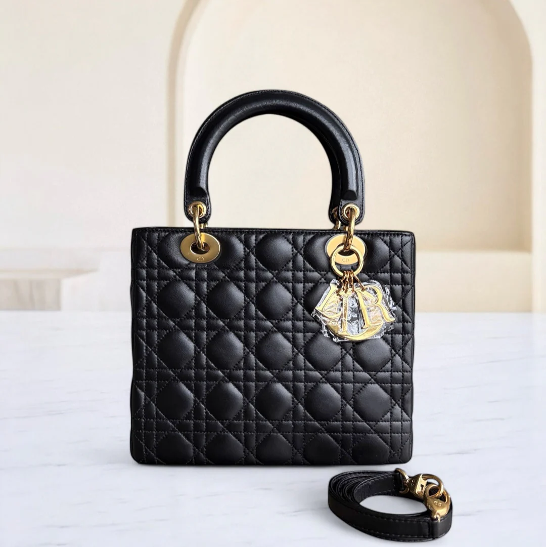 Dior Lady Medium - Canange Lambskin Black Gold Hardware