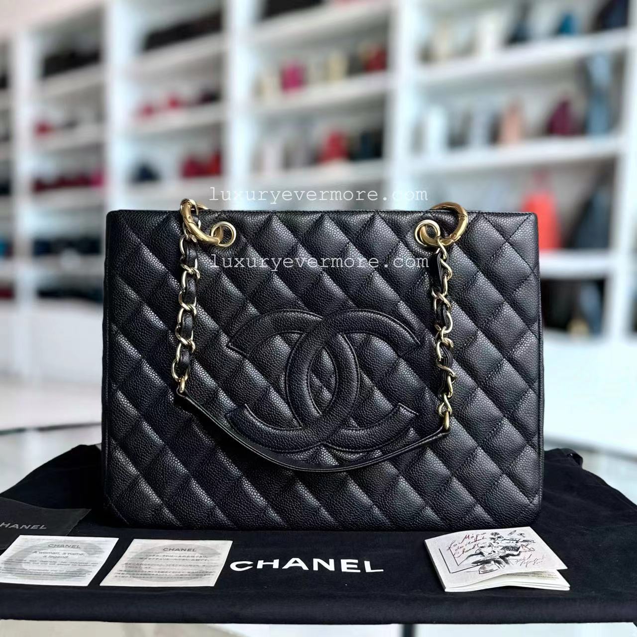 Caviar GST Grand Shopping Tote Quilted Black Golden Hardware Series 12