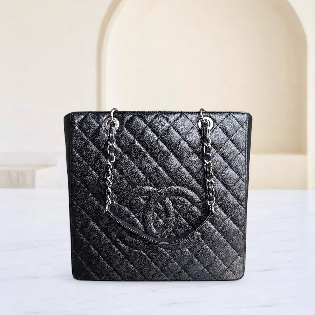 Chanel PST Petite Shopping Tote XL - Extra Large Caviar Grained Calfskin Black Silver Hardware Series 16