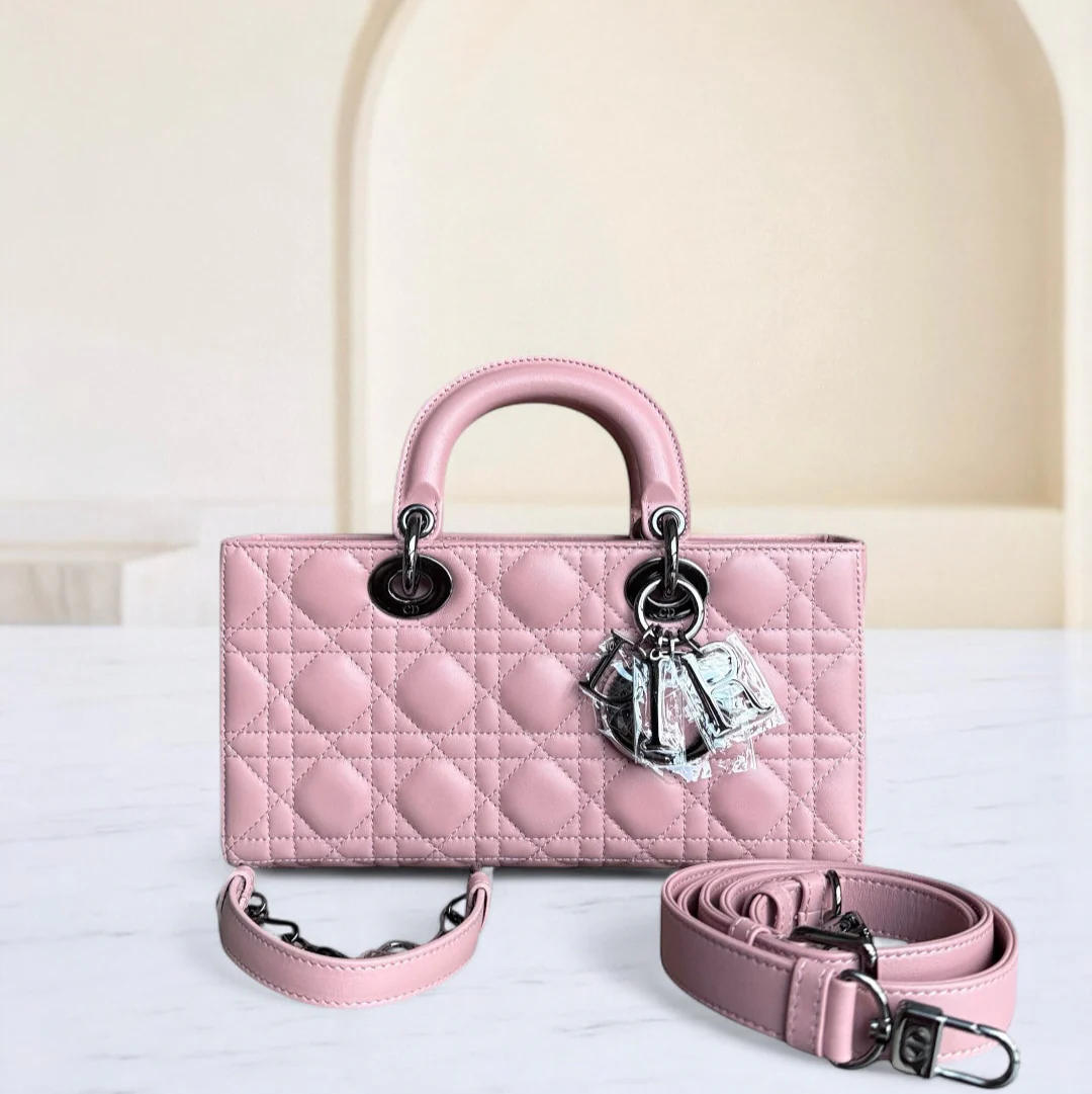 Dior Lady D-Joy Medium - Cannage Lambskin Sakura Pink Black Hardware
