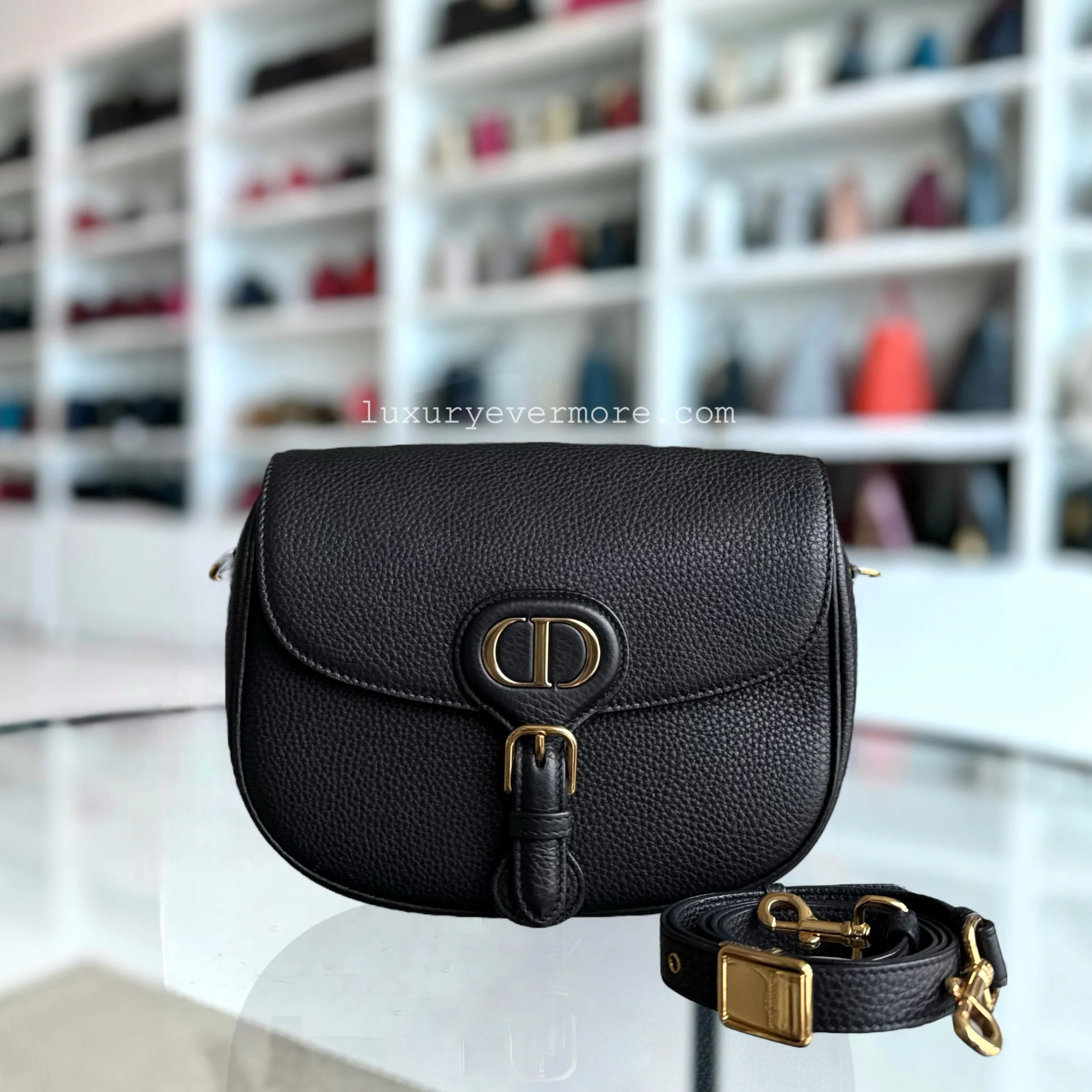 Dior Bobby Medium - Grained Calfskin Black Gold Hardware