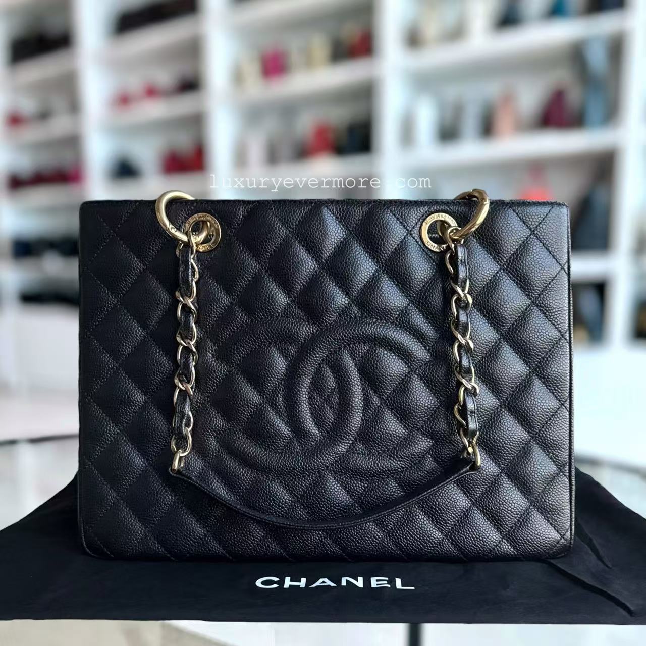 Chanel GST Grand Shopping Tote - Caviar Quilted Black Gold Hardware