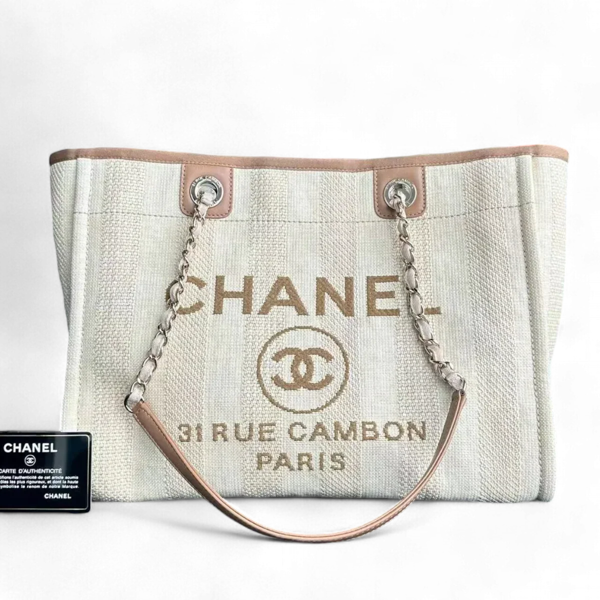 Chanel Deauville Small - Tote Yellow Canvas Silver Hardware 29