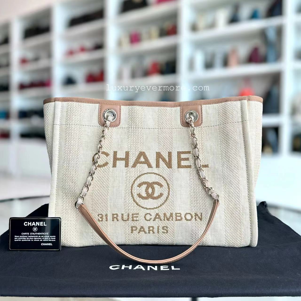 Chanel Deauville Small - Tote Yellow Canvas Silver Hardware 29