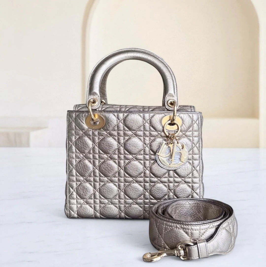 Dior Lady Medium Flap - Cannage Metallic Gold Gold Hardware