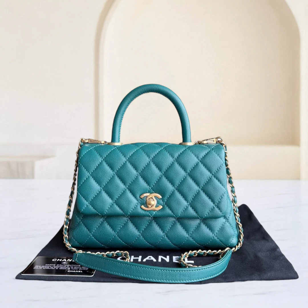 Chanel Coco Handle Small - Caviar Quilted Grained Calfskin Green Gold Hardware Series 27