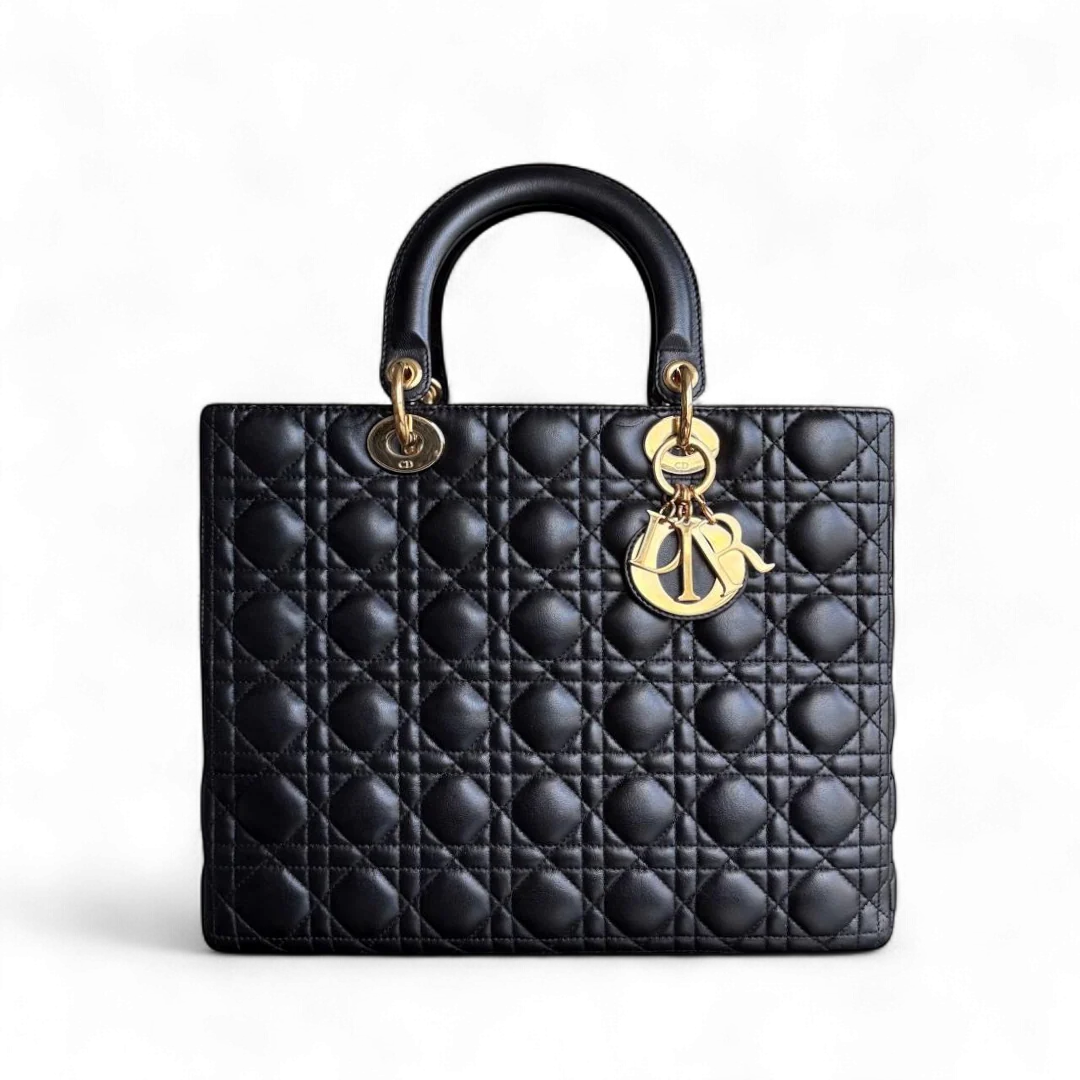 Dior Lady Large - Cannage Lambskin Black Gold Hardware NO STRAP