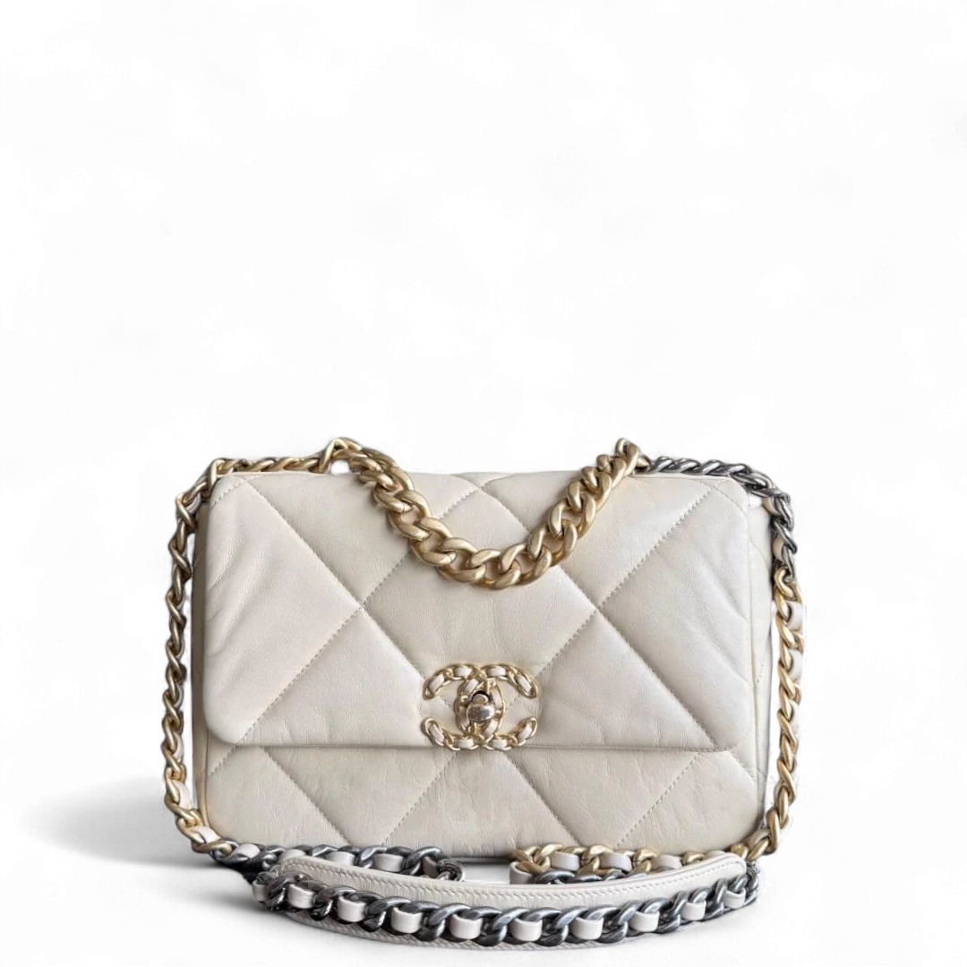 Chanel 19 Bag Small - Quilted Lambskin Light Beige Two-tone Gold Hardware Series 30
