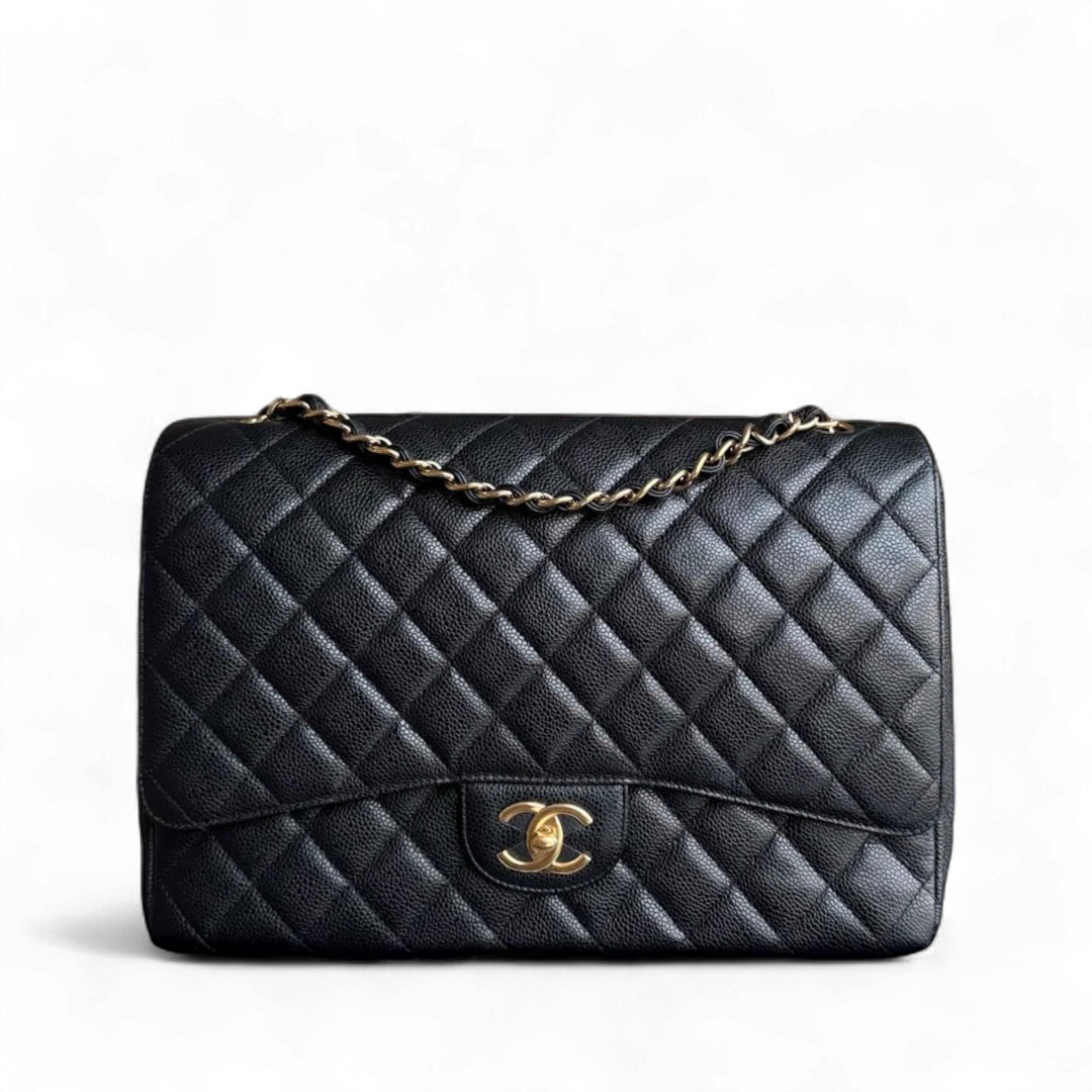 Chanel Classic Flap Maxi - Caviar 33CM Quilted Grained Calfskin Black Gold Hardware Series 19