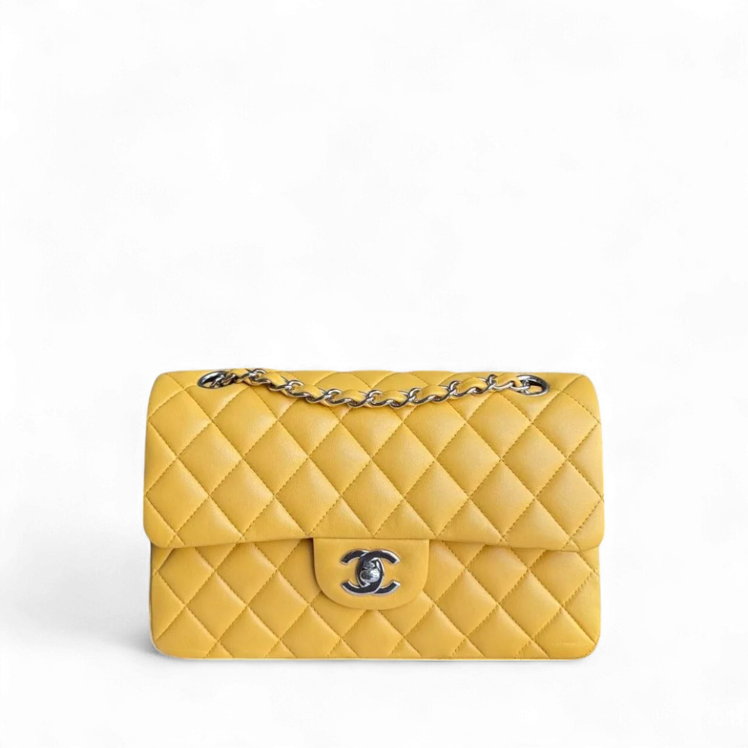 Chanel Classic Flap Small - 23CM Quilted Lambskin Yellow Silver Hardware Series 26