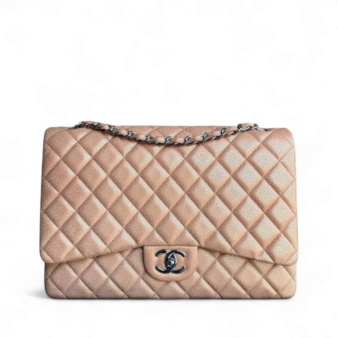 Chanel Classic Flap Maxi - Caviar Quilted Grained Calfskin Metallic Bronze Gold Hardware Series 14