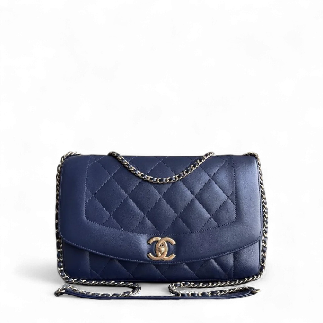 Chanel Diana Reissue - Quilted Lambskin 28CM Dark Navy Blue Gold Hardware Series 20
