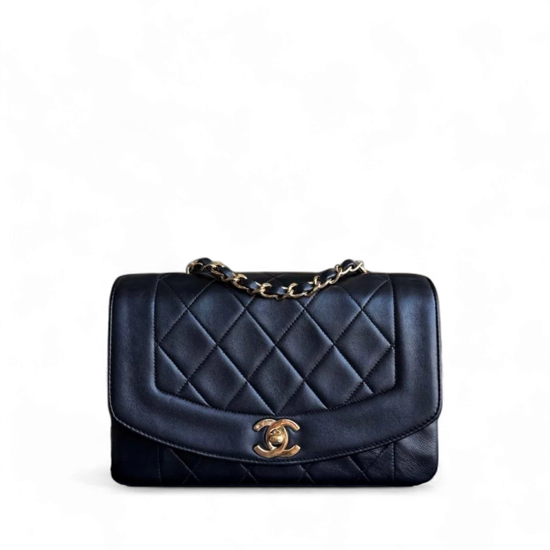 Chanel Diana Vintage - Quilted Lambskin Black Gold Hardware Series 2