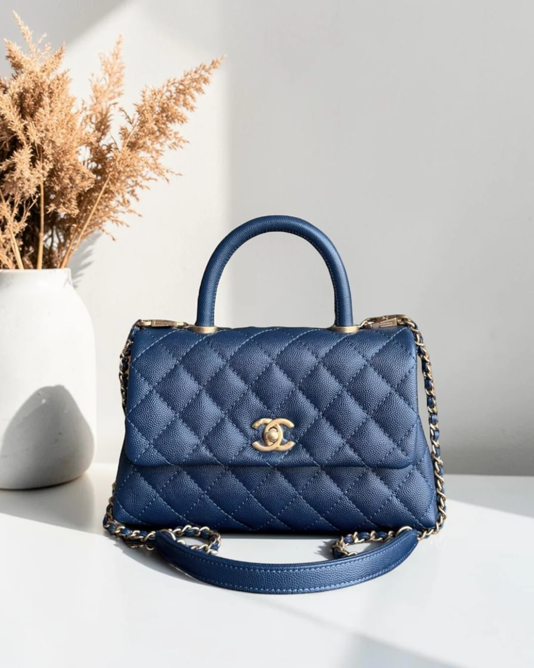 Chanel Coco Handle Small - Caviar Quilted Dark Blue Gold Hardware Series 25
