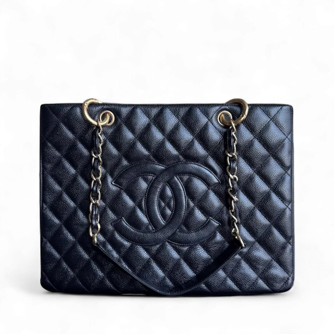 Chanel GST Grand Shopping Tote - Caviar Quilted Grained Calfskin Black Gold Hardware Series 11