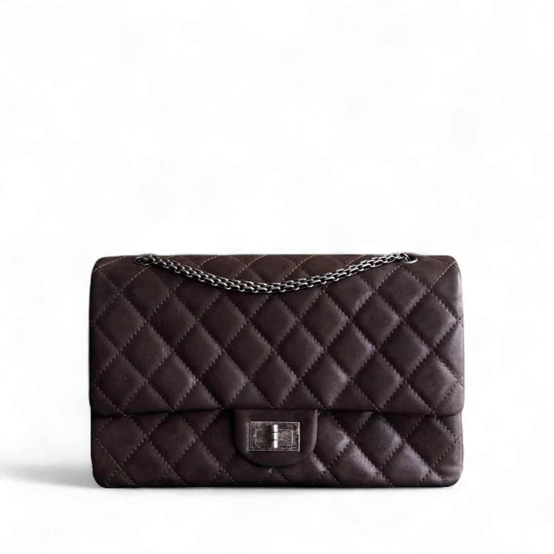 Chanel 2.55 Reissue 227 Maxi - Quilted Iridescent Calfskin Dark Brown Silver Hardware Series 14