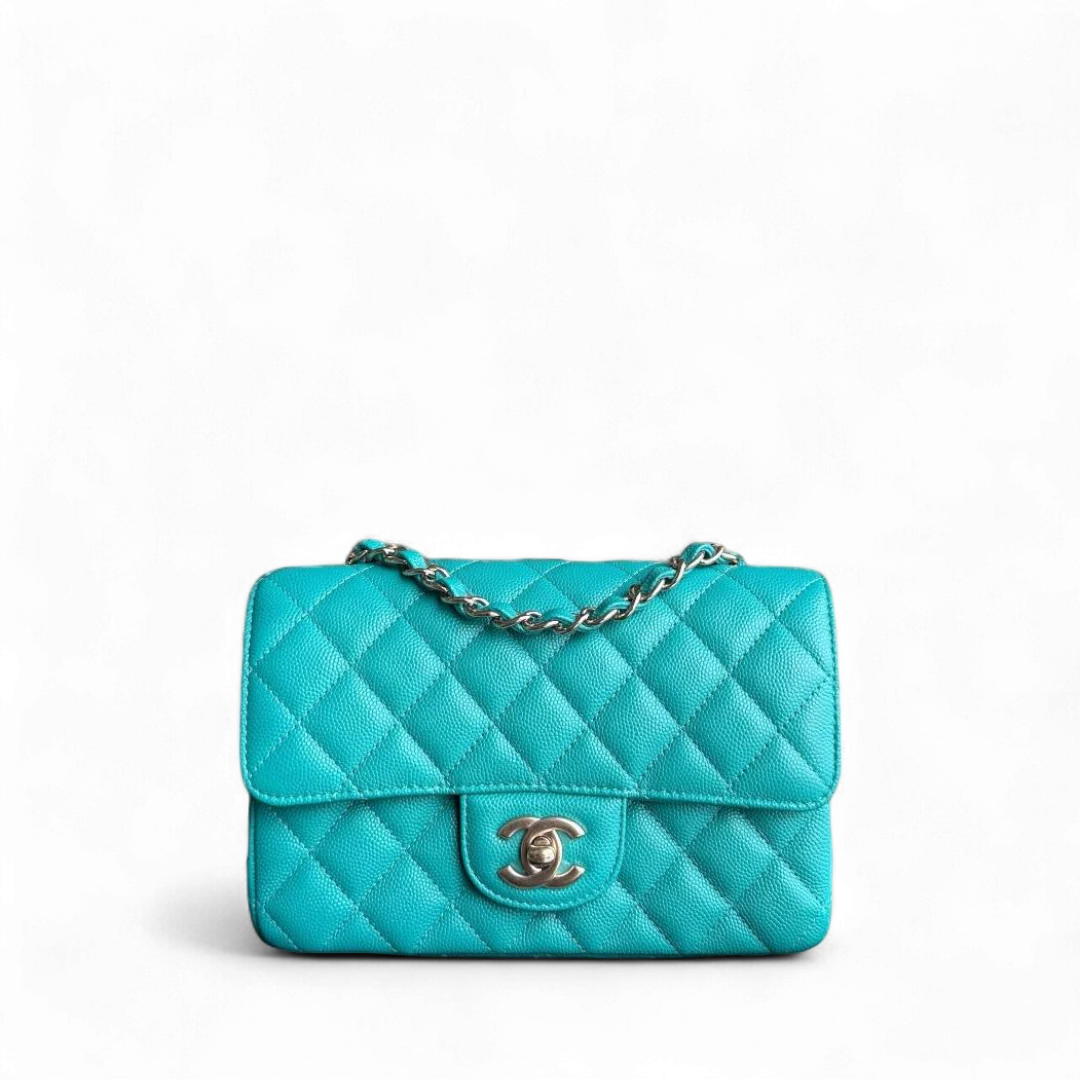 Chanel Classic Flap Mini - Caviar Quilted Grained Calfskin Cyan Gold Hardware Series 23