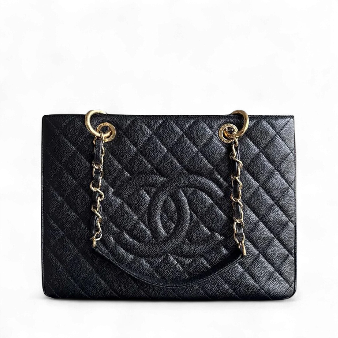 Chanel GST Grand Shopping Tote - Caviar Quilted Grained Calfskin Black Gold Hardware