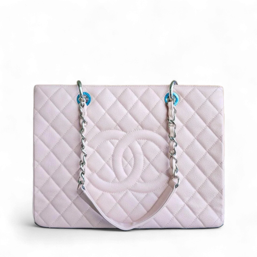Chanel GST Grand Shopping Tote - Caviar Quilted Grained Calfskin Sakura Pink Silver Hardware Series 17