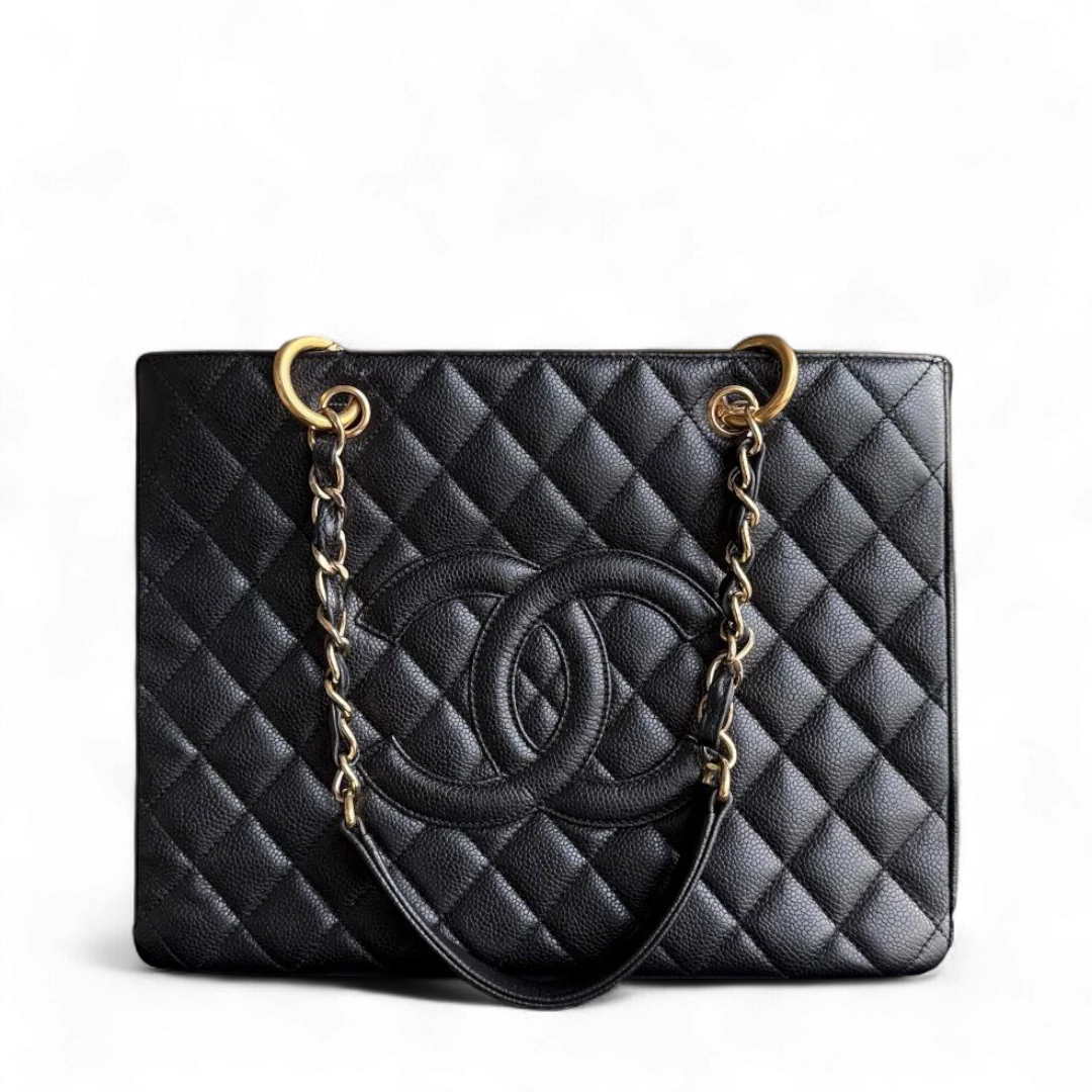Chanel GST Grand Shopping Tote - Caviar Quilted Grained Calfskin Black Gold Hardware Series 13