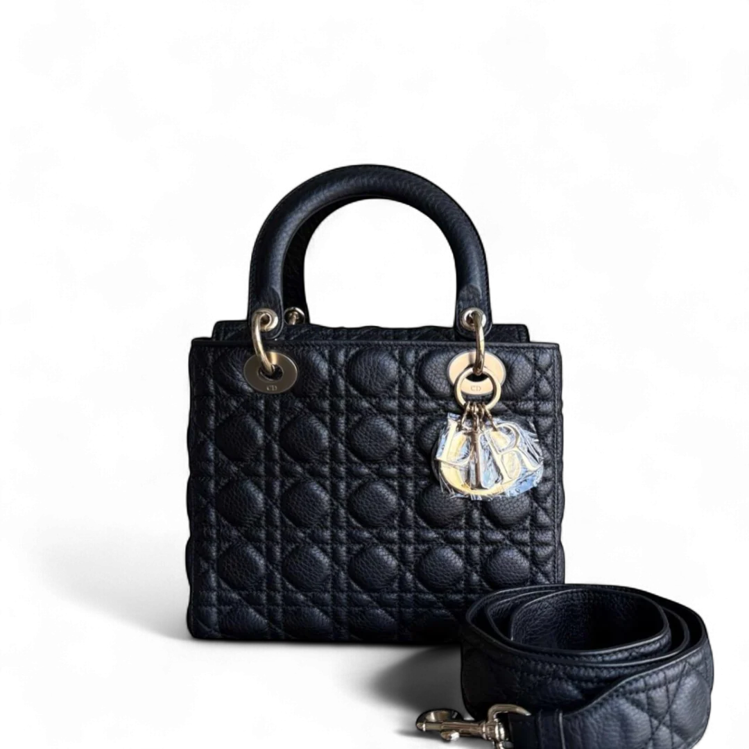 Dior Lady Medium Flap - Cannage Calfskin Black Gold Hardware
