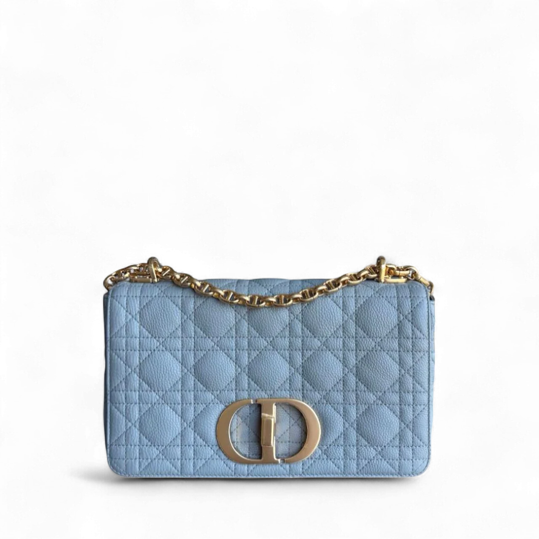 Dior Caro Medium - Cannage Grained Calfskin Grey Gray Gold Hardware
