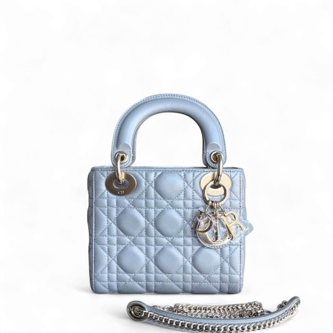 Dior Lady Mini - Cannage Lambskin Silver Gold Hardware Chain Strap