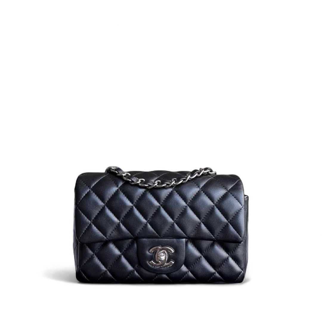 Chanel Classic Flap Mini Rectangle - Quilted Lambskin Black Silver Hardware Series 30