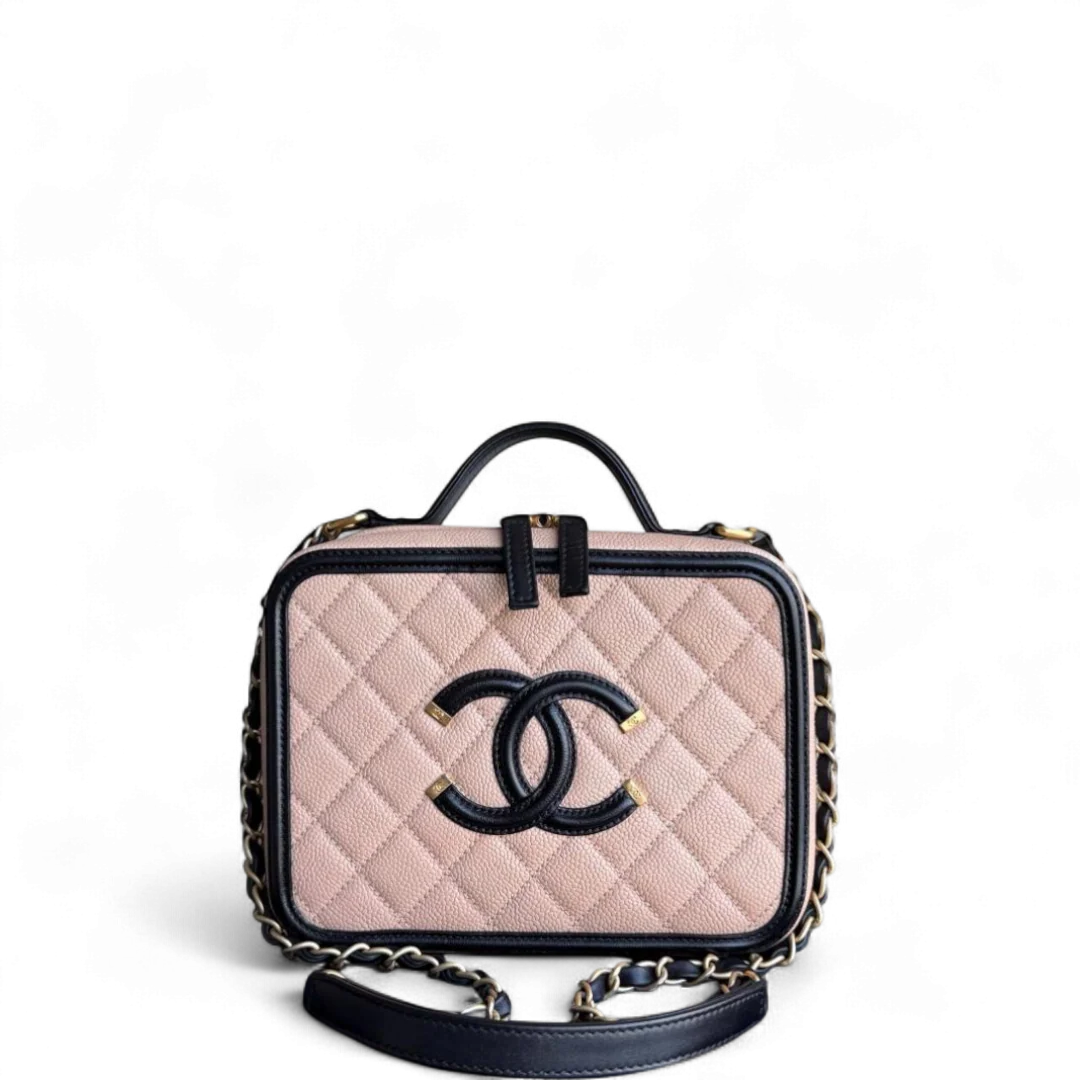Chanel Vanity Case Filigree Medium - Caviar Grained Calfskin Black Beige Series 23