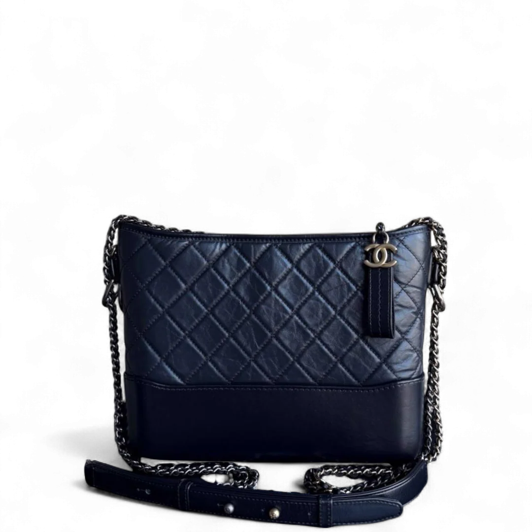 Chanel Gabrielle Medium - Quilted Aged Calfskin Dark Navy Blue Gold Hardware 26
