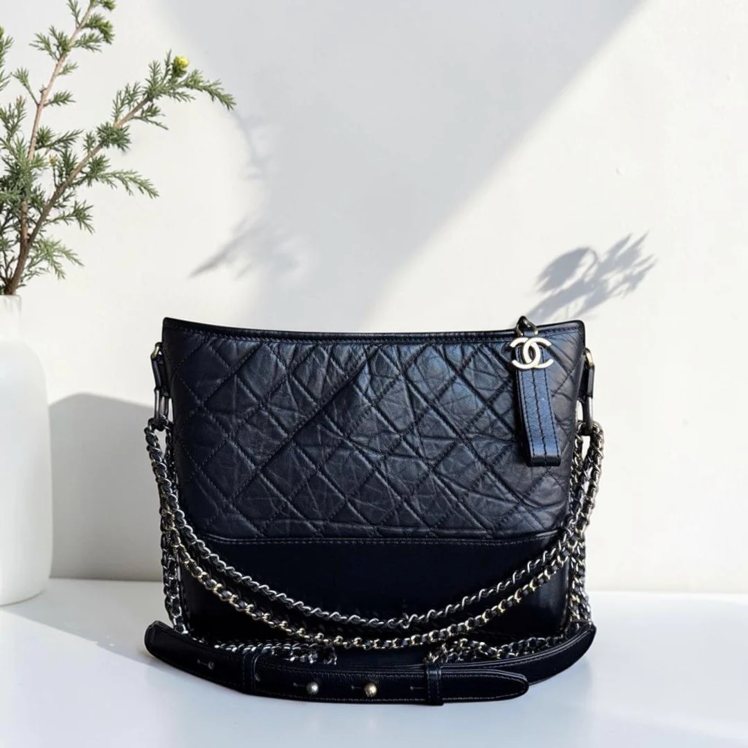 Chanel Gabrielle Medium - Quilted Aged Calfskin Black Two-tone Gold Hardware