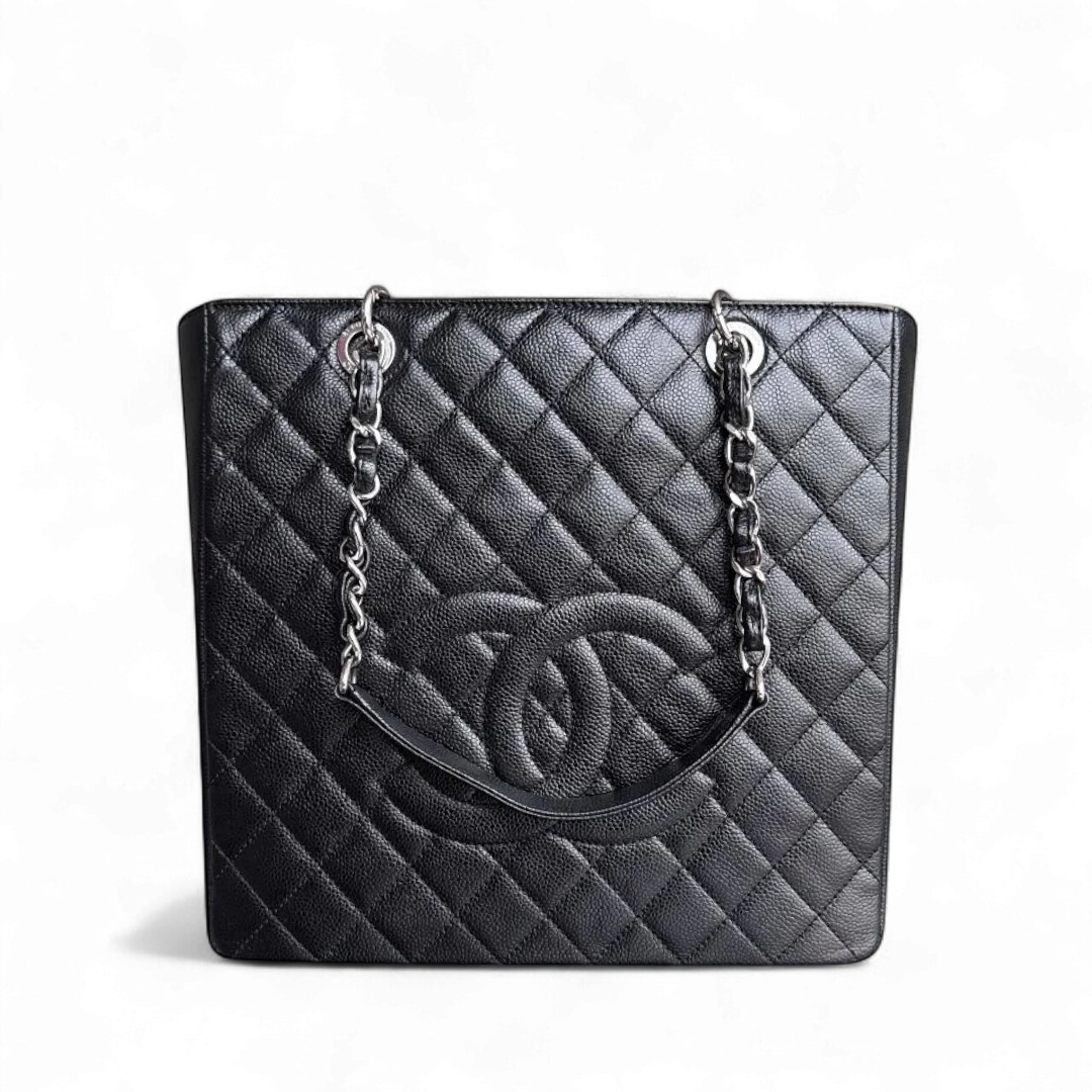 Chanel PST Petite Shopping Tote XL - Extra Large Caviar Grained Calfskin Black Silver Hardware Series 16