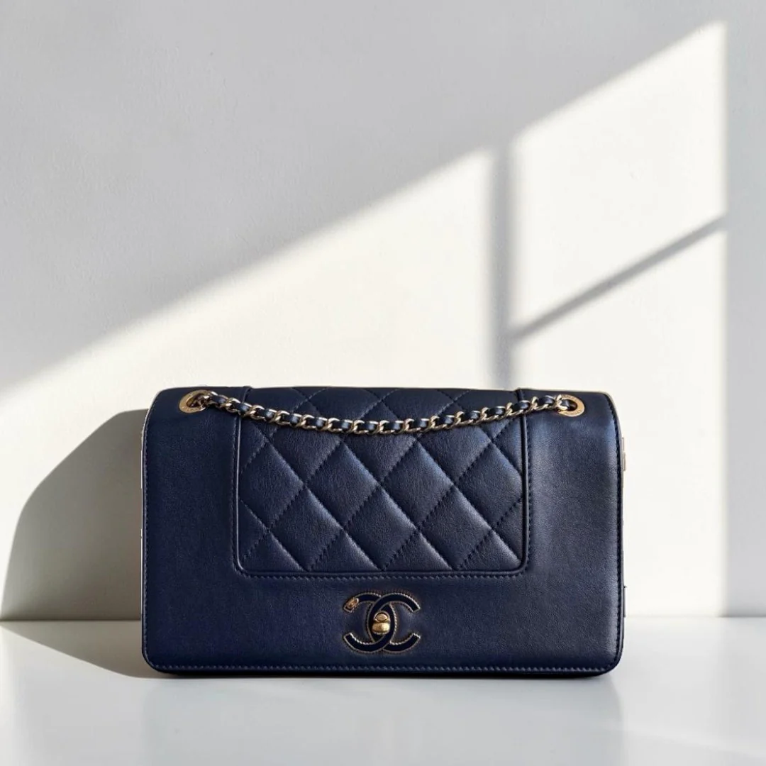 Chanel Mademoiselle Seasonal Flap - Cannage Calfskin Blue Gold Hardware Series 21