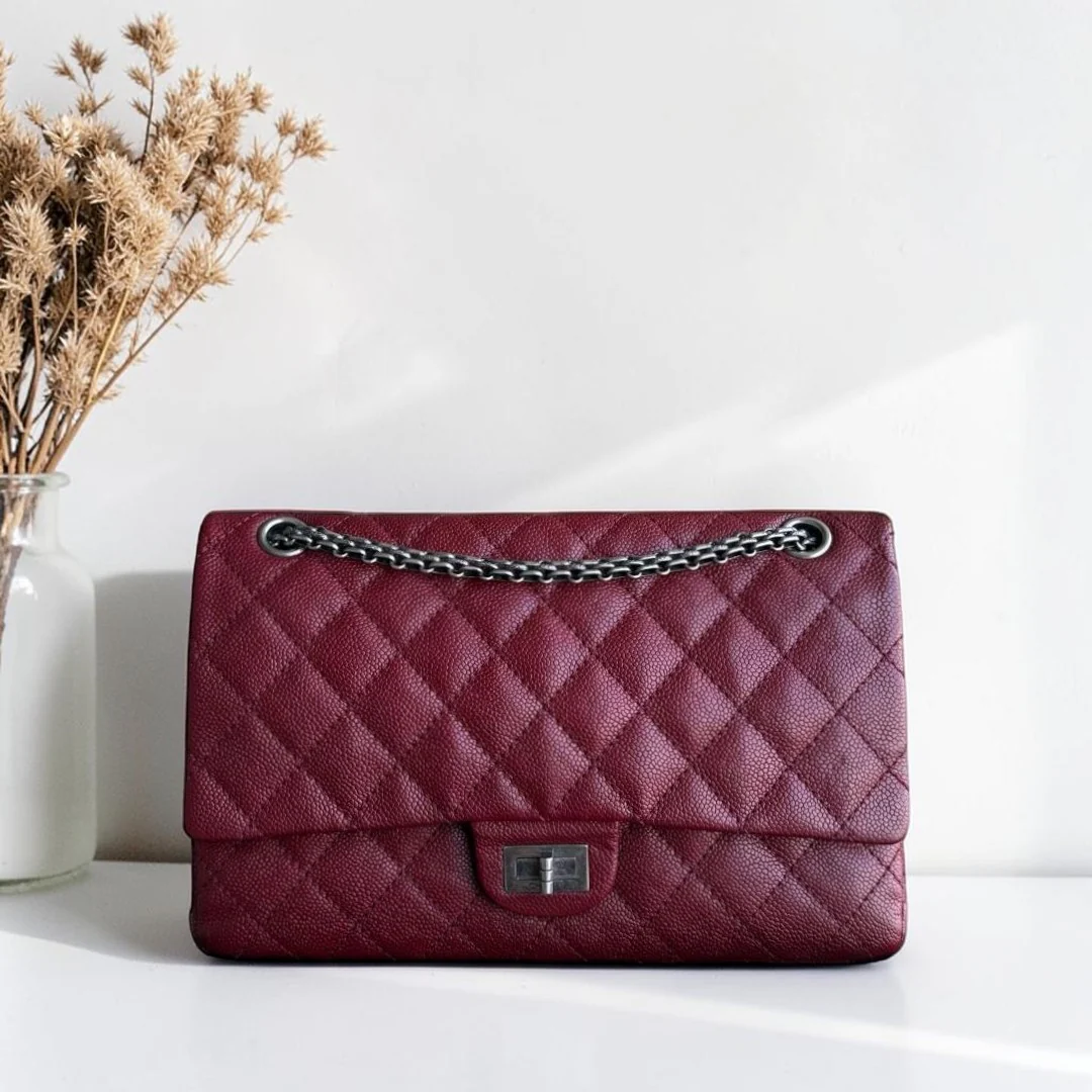 Chanel 2.55 Reissue 226 - Caviar Quilted Burgundy Ruthenium Silver Hardware Series 14