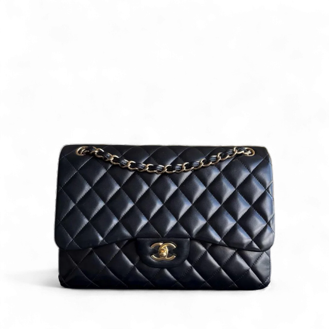 Chanel Classic Flap Jumbo - Double Flap 30CM Lambskin Quilted Black Gold Hardware Series 17