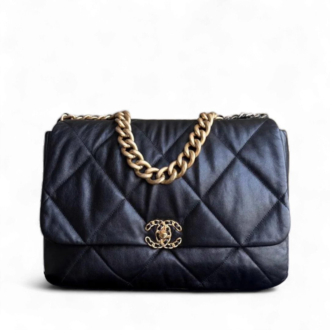 Chanel C19 19Bag Maxi - Quilted Goatskin Black Gold Hardware Series 28