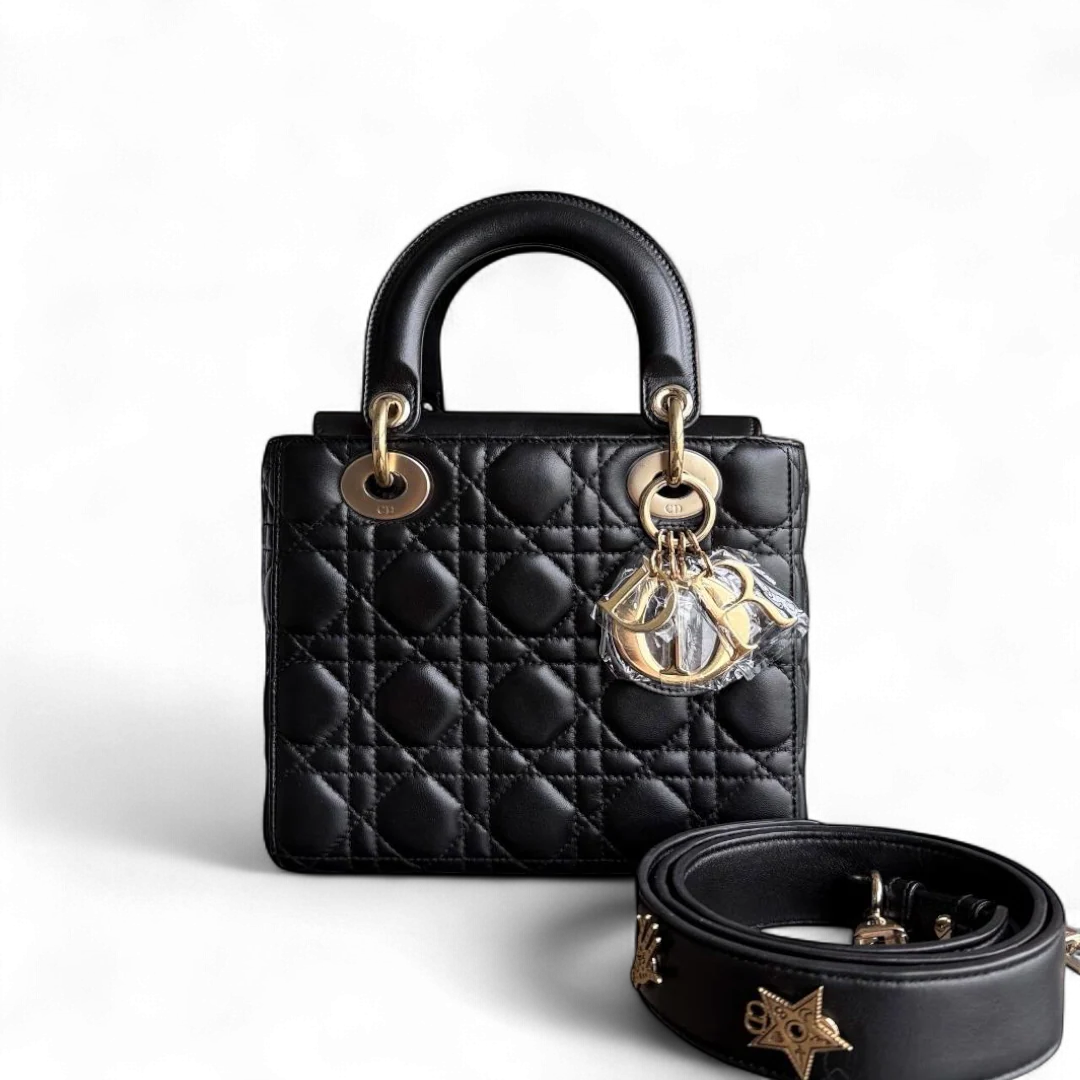 Dior Lady Small Flap - Cannage Lambskin Black Gold Hardware