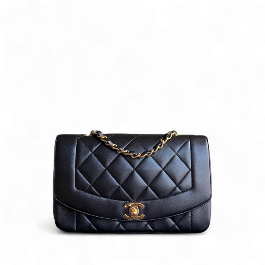 Chanel Diana Vintage - Quilted Lambskin Black Gold Hardware Series 2