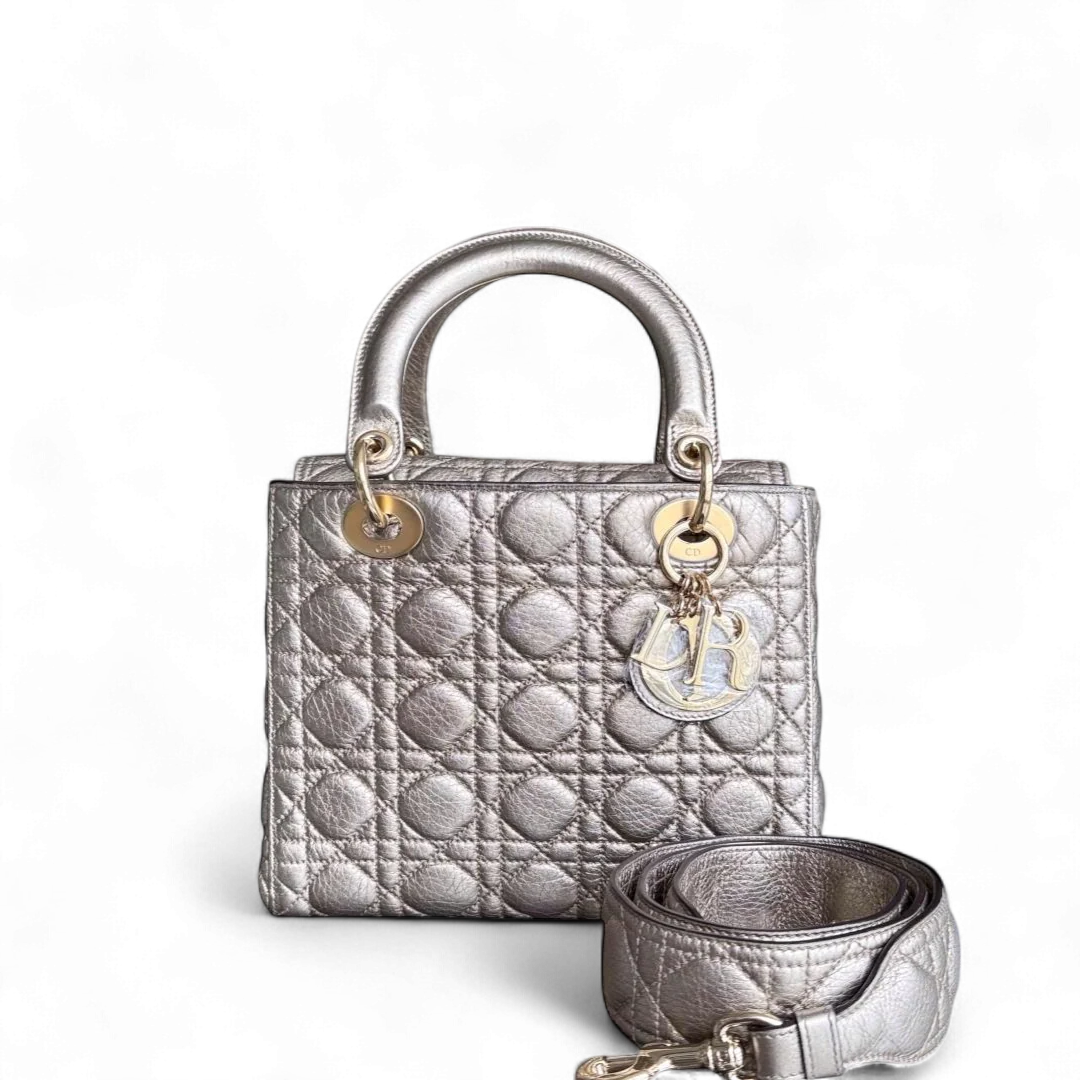 Dior Lady Medium Flap - Cannage Metallic Gold Gold Hardware