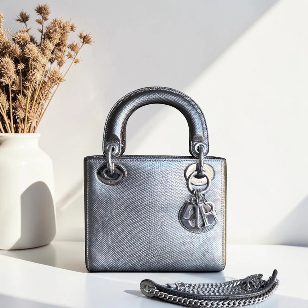 Dior Lady Mini - Exotic Lizard Bi-color Silver Hardware