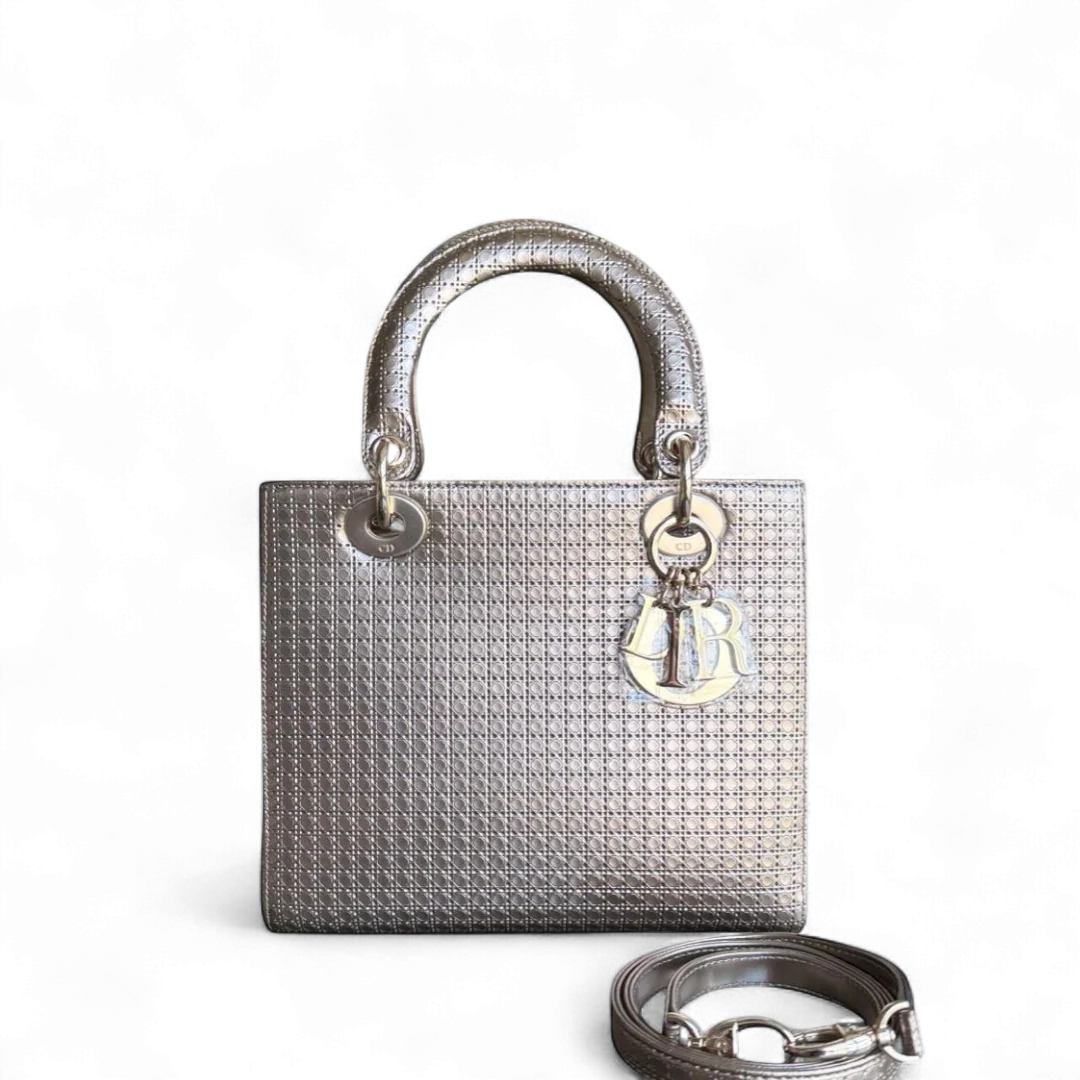 Dior Lady Medium - Micro-Cannage Metalllic Gold Hardware