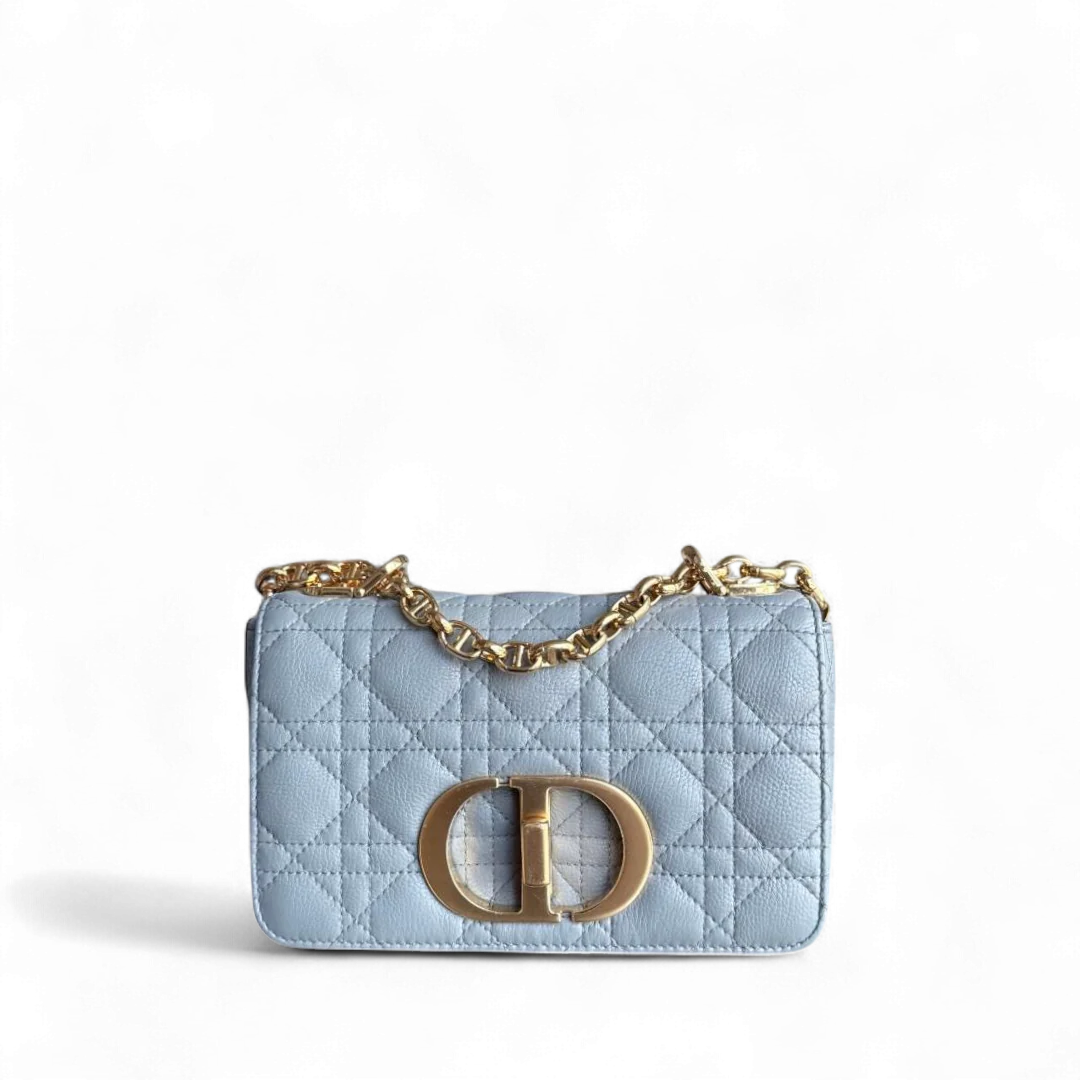 Dior Caro Small - Cannage Grained Calfskin Gray Grey Gold Hardware